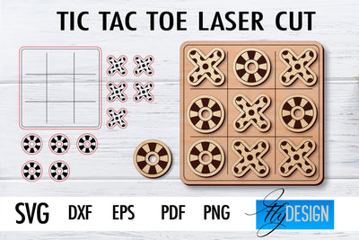 Tic Tac Toe Laser Cut SVG | Game SVG Design | CNC Files SVG Fly Design 