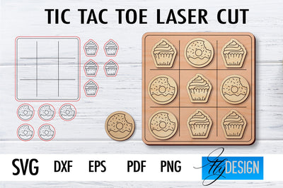 Tic Tac Toe Laser Cut SVG | Game SVG Design | CNC Files SVG Fly Design 