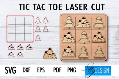 Tic Tac Toe Laser Cut SVG | Game SVG Design | CNC Files SVG Fly Design 