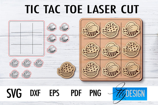 Tic Tac Toe Laser Cut SVG | Game SVG Design | CNC Files SVG Fly Design 