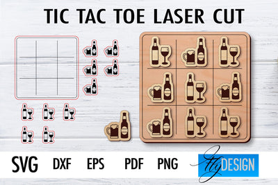 Tic Tac Toe Laser Cut SVG | Game SVG Design | CNC Files SVG Fly Design 