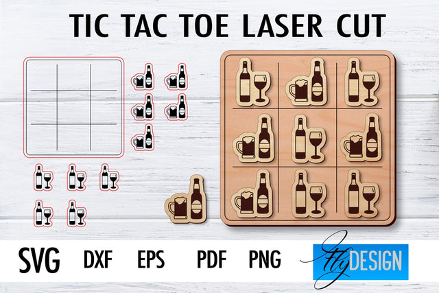 Tic Tac Toe Laser Cut SVG | Game SVG Design | CNC Files SVG Fly Design 