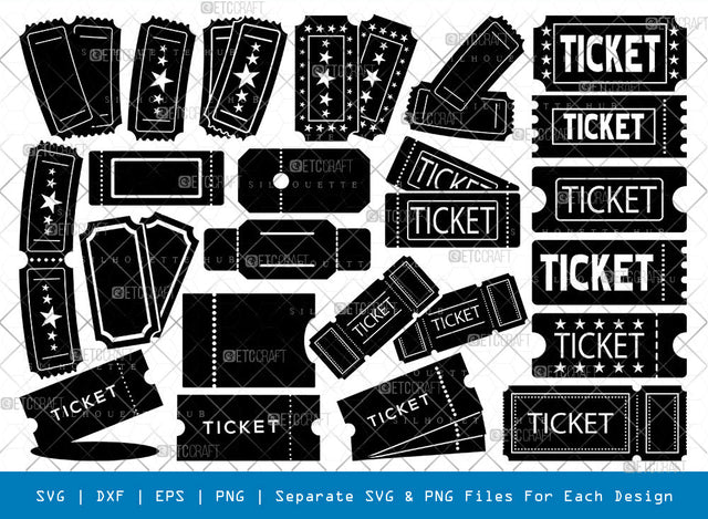 Ticket SVG, Ticket Silhouette, Blank Ticket Svg, Train Ticket Svg, Movie Ticket Svg, Admit One Svg, Raffle Ticket Svg, Ticket Bundle SVG ETC Craft 