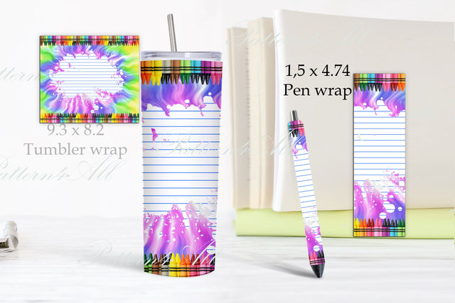 Tie dye 20oz Skinny Tumbler Template,Crayons & Paper Teacher Sublimation,Tumbler Design for the Classroom,Add your own text,20 Oz Straight tumbler Sublimation ArtStudio 