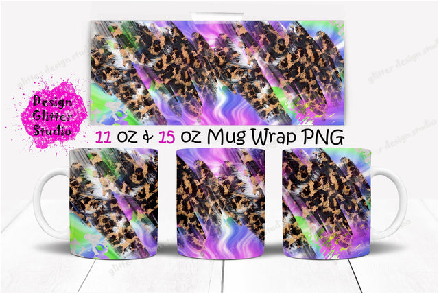 Tie dye & leopard cup design, Print Blush Coffee Mug Sublimation Template,Leopard Glitter Full Mug Wrap Background,11 & 15 oz. Ceramic Mug Sublimation Wrap Sublimation ArtStudio 