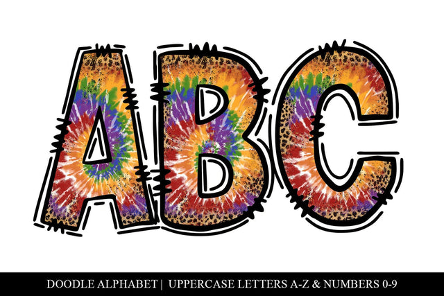 Tie Dye Leopard Doodle Letter Sublimation Alphabet Set Sublimation BijouBay 