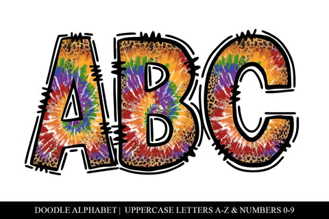 Tie Dye Leopard Doodle Letter Sublimation Alphabet Set Sublimation BijouBay 