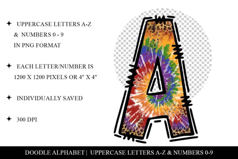Tie Dye Leopard Doodle Letter Sublimation Alphabet Set Sublimation BijouBay 