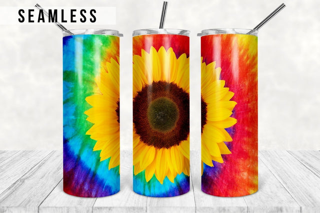 Tie Dye Sunflower Rainbow, Tumbler Sublimation Design, 20 oz Skinny, Instant Download, Tapered, Straight, Colorful Sunflower Sublimation TumblersByPhill 