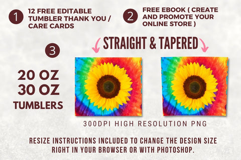 Tie Dye Sunflower Rainbow, Tumbler Sublimation Design, 20 oz Skinny, Instant Download, Tapered, Straight, Colorful Sunflower Sublimation TumblersByPhill 