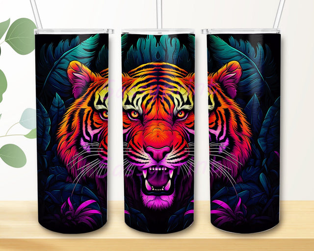 Tiger Big Cat Tumbler Wrap 20oz Skinny, Vibrant Colors Png, Tiger Tumbler, Tiger Stained Glass Png, Colorful Tiger Stained Glass Png Sublimation sassyprint 