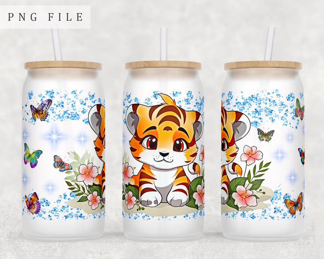 Tiger Cub Libbey Glass Can Wrap, 16oz Glass Can Sublimation Design, Little Tiger Glass Can PNG File Sublimation HappyDesignStudio 