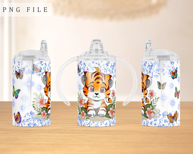Tiger Cub Sippy Cup Wrap, 12oz Sippy Cup Sublimation Design, Little Tiger Sippy Cup PNG Sublimation HappyDesignStudio 