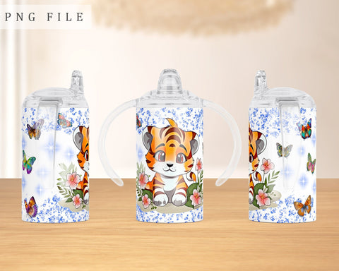Tiger Cub Sippy Cup Wrap, 12oz Sippy Cup Sublimation Design, Little Tiger Sippy Cup PNG Sublimation HappyDesignStudio 