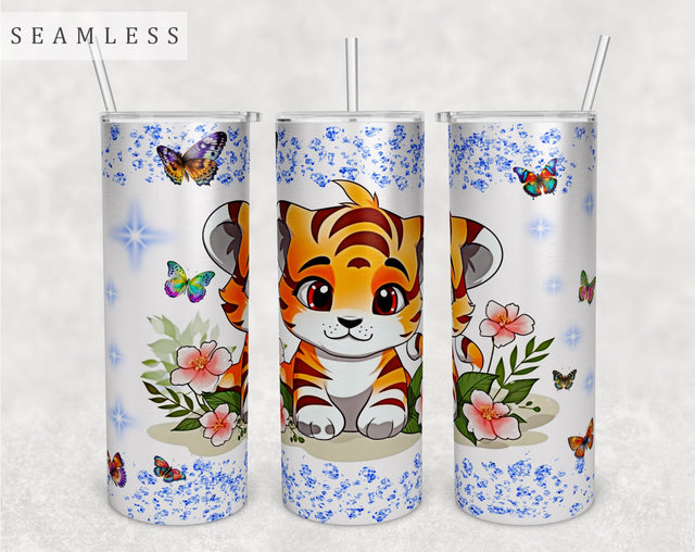 Tiger Cub Tumbler Wrap, 20oz Skinny Tumbler Sublimation Design, Cute Tiger Tumbler PNG Sublimation HappyDesignStudio 