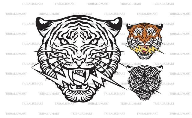Tiger face and lightning bolt SVG TribaliumArtSF 