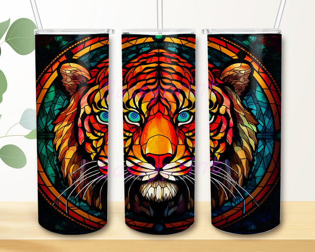 Tiger Face Stained Glass Window 20oz Skinny Tumbler Png, Stained Glass Tumbler Wrap Png, Tiger Tumbler, Tiger Stained Glass Png, Digital Download Sublimation sassyprint 