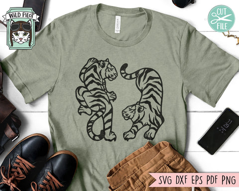 Tiger file, Tiger cut file, Fighting Tigers svg, Dueling Tigers svg, Tiger Tattoo svg, Year of the Tiger svg, Lunar New Year svg, Wild svg, Fierce svg, Fearless svg SVG Wild Pilot 