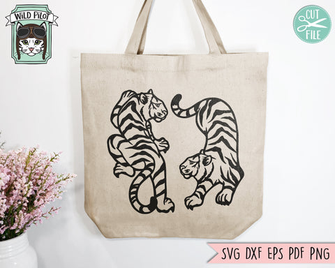 Tiger file, Tiger cut file, Fighting Tigers svg, Dueling Tigers svg, Tiger Tattoo svg, Year of the Tiger svg, Lunar New Year svg, Wild svg, Fierce svg, Fearless svg SVG Wild Pilot 