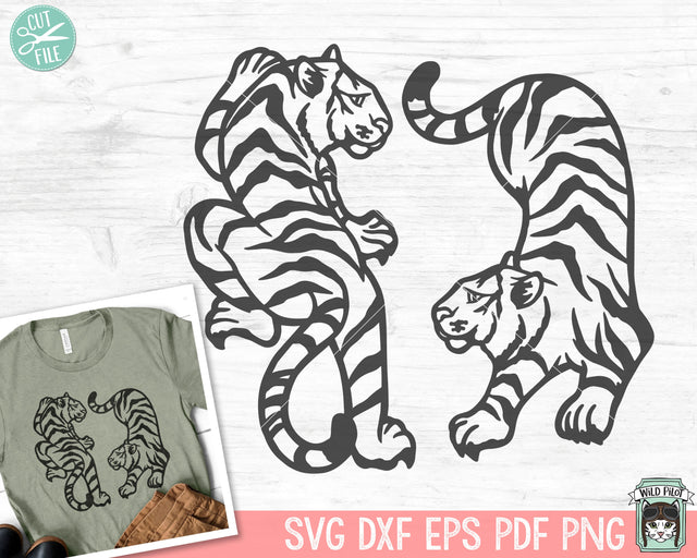 Tiger file, Tiger cut file, Fighting Tigers svg, Dueling Tigers svg, Tiger Tattoo svg, Year of the Tiger svg, Lunar New Year svg, Wild svg, Fierce svg, Fearless svg SVG Wild Pilot 