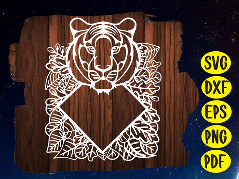 Tiger Head Leaf Frame paper cut SVG Johan Ru designs 