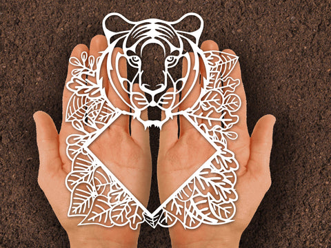 Tiger Head Leaf Frame paper cut SVG Johan Ru designs 