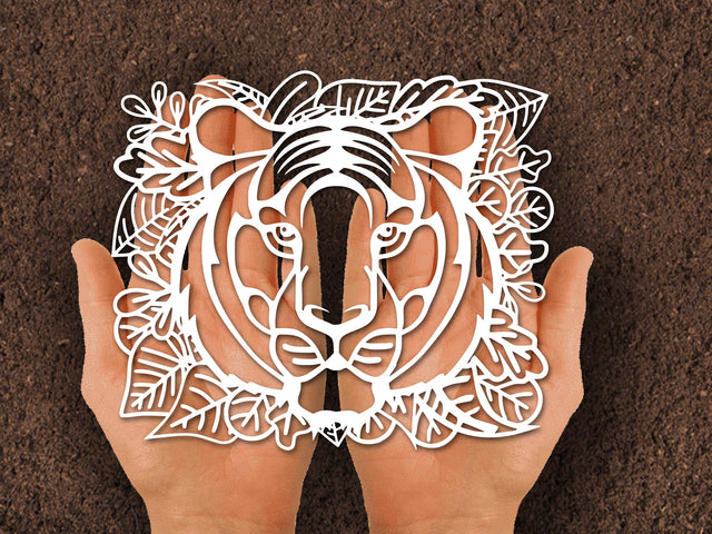 Tiger head Leaf paper cut SVG Johan Ru designs 