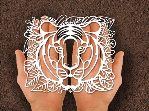 Tiger head Leaf paper cut SVG Johan Ru designs 