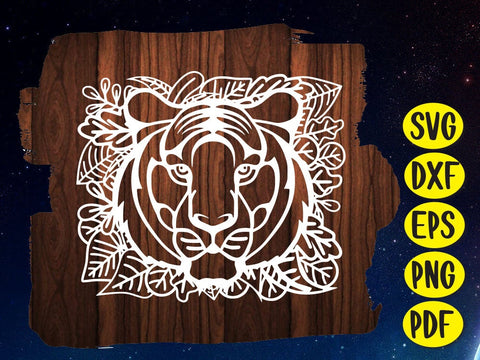 Tiger head Leaf paper cut SVG Johan Ru designs 
