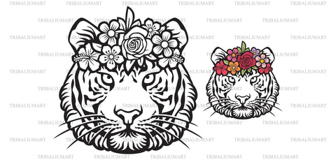 Tiger head with flowers SVG TribaliumArtSF 