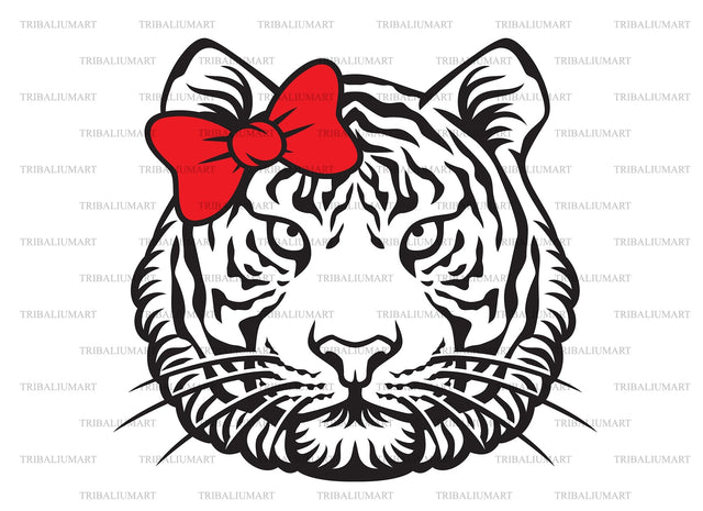 Tiger head with red bow SVG TribaliumArtSF 