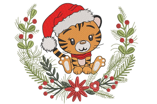 Tiger Machine Embroidery, Christmas embroidery design, 4 sizes. Embroidery/Applique DESIGNS ArtEMByNatalia 