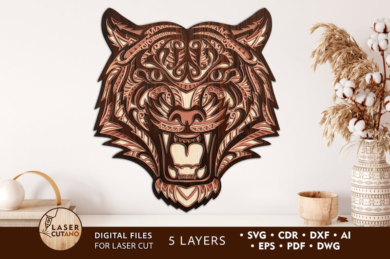 TIGER Multilayer Laser Cut Files, Mandala, Round SVG, 3D Designs SVG LaserCutano 