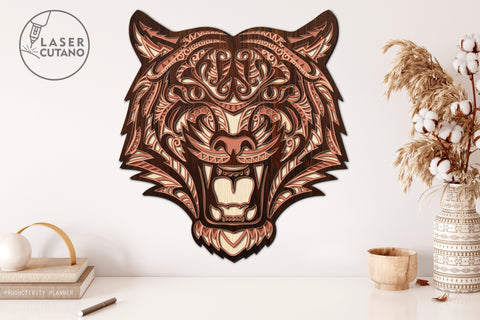 TIGER Multilayer Laser Cut Files, Mandala, Round SVG, 3D Designs SVG LaserCutano 
