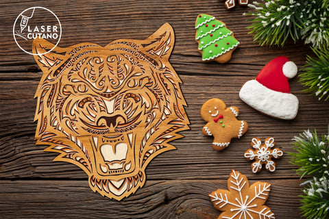 TIGER Multilayer Laser Cut Files, Mandala, Round SVG, 3D Designs SVG LaserCutano 