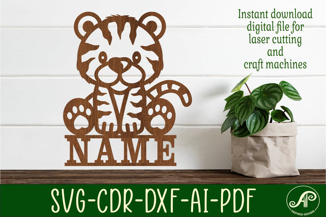 Tiger Name sign svg laser cut template, wall art SVG APInspireddesigns 