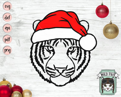 Tiger Santa Hat SVG Cut File, Tiger With Hat SVG, Christmas SVG File, Tiger SVG, Christmas Cut File, Christmas Animals SVG, Animal Santa Hat SVG SVG Wild Pilot 