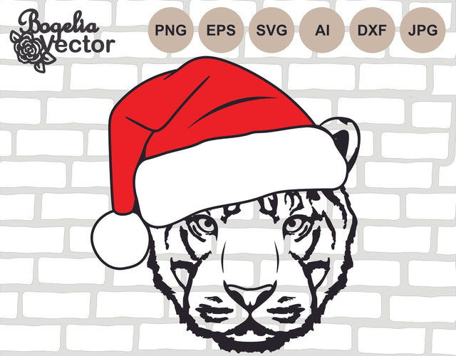 Tiger Santa Hat Svg, Tiger with Hat Svg, Tiger Cut file, Christmas Svg, Christmas Cut File, Christmas Animals, Merry Christmas Svg Shirts SVG BogeliaVector 
