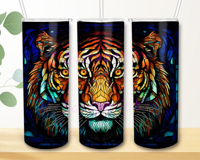Tiger Stained Glass Window 20oz Skinny Tumbler Png, Stained Glass Tumbler Wrap Png, Tiger Tumbler, Tiger Stained Glass Png, Digital Download Sublimation sassyprint 
