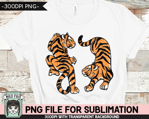 Tiger SUBLIMATION design PNG, Fighting Tigers png file, Tiger Tattoo sublimation designs, tiger illustration, download, Tiger Shirt png file Sublimation Wild Pilot 