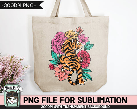 Tiger SUBLIMATION design PNG, Floral Tiger png file, Tiger Tattoo sublimation designs, Flower Tiger illustration, download, Tiger Shirt png Sublimation Wild Pilot 