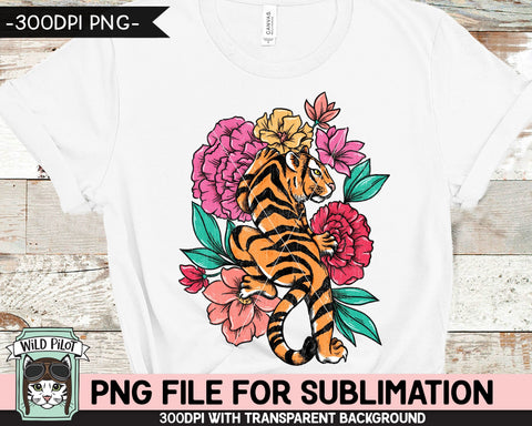 Tiger SUBLIMATION design PNG, Floral Tiger png file, Tiger Tattoo sublimation designs, Flower Tiger illustration, download, Tiger Shirt png Sublimation Wild Pilot 