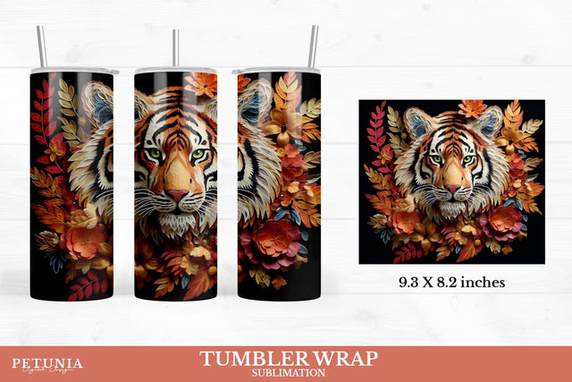 Tiger Sublimation Wrap | 3D Sublimation Tumbler wrap Sublimation Petunia Digital Design 