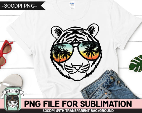 Tiger Sunglasses SUBLIMATION designs png, Tiger png, Sunset Sunglasses PNG file, Palm Tree glasses PNG, Beach Vacation png, Summer Tiger glasses PNG Sublimation Wild Pilot 
