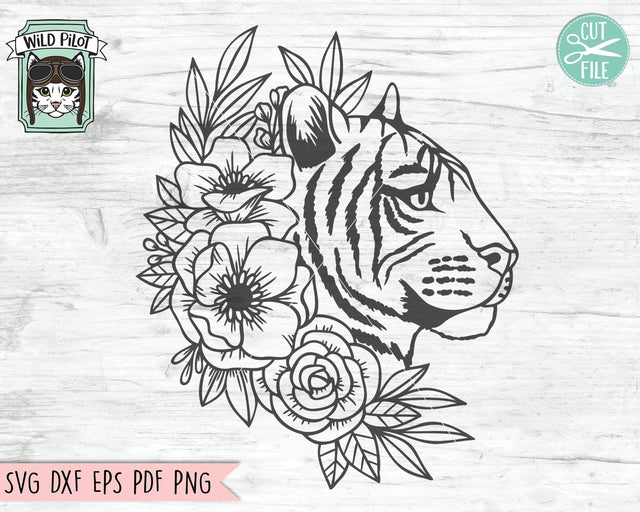 Tiger SVG File, Tiger With Flowers SVG, Floral Tiger SVG, Tiger Cut File, Tiger Face SVG, Animal Face SVG, Floral Crown SVG, Tiger With Flowers SVG SVG Wild Pilot 