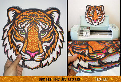 Tiger SVG,3D Tiger Face Mandala SVG,Tiger Layered Paper Cut SVG goodfox86 