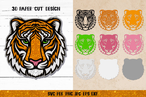 Tiger SVG,3D Tiger Face Mandala SVG,Tiger Layered Paper Cut SVG goodfox86 