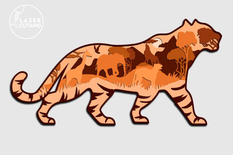 TIGER Wall Art Multilayer Laser Cut Home Decoration, 3D Designs SVG LaserCutano 
