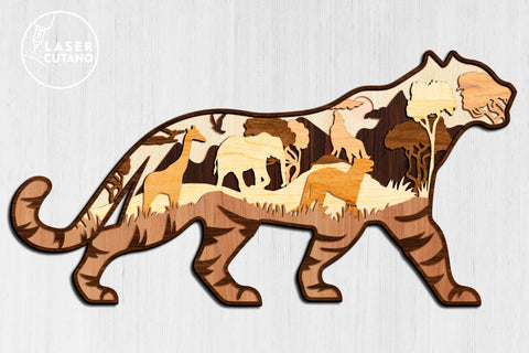 TIGER Wall Art Multilayer Laser Cut Home Decoration, 3D Designs SVG LaserCutano 