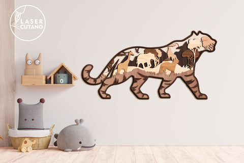 TIGER Wall Art Multilayer Laser Cut Home Decoration, 3D Designs SVG LaserCutano 